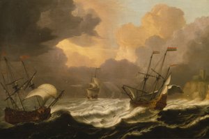 Rough Sea with Three Ships