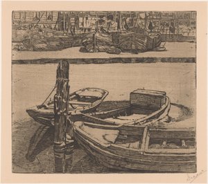 Ships in the Damrak in Amsterdam by Pieter Dupont (signed by artist)