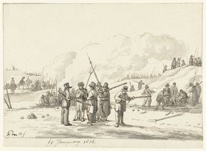 Camp of Citizens in the Dunes of North Holland, 19 January 1814 by Pieter Gerardus van Os (signed by artist)