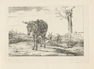 A Donkey and Two Goats by Pieter Gerardus van Os