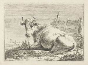 Lying Cow by a Fence by Pieter Gerardus van Os