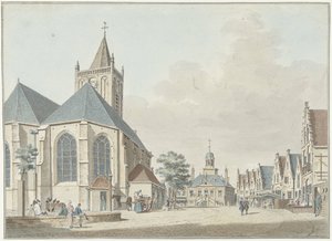 The Market in Vlaardingen with the Church and Town Hall by Pieter Jan van Liender