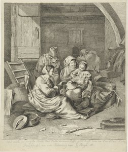 Interior with Peasant Family by Pieter Leonard Delfos