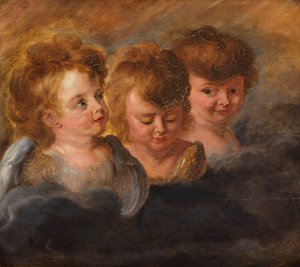Three Angel Heads in the Clouds