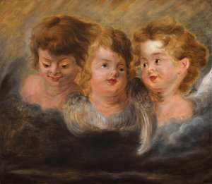 Three Angel Heads in the Clouds