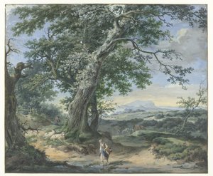 Hilly Landscape with Heavy Trees and Human Figures by Pieter Pietersz. Barbiers