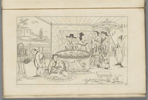 Chinese Figures Around a Tea Table (Newly Invented Chinese Figures with Great Effort Drawn and Published by P. Schenk Jr., Second Part)