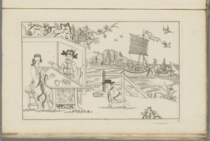 Landscape with a Man and a Woman Drinking Tea from the First Part of Newly Invented Chinese Designs by P. Schenk Jun by Pieter Schenk (II)