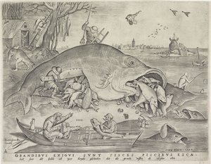 Big fish eat the small fish, engraved by Pieter van der Heyden, 1557