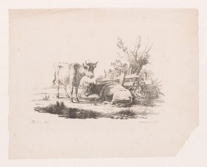 Two Cows by a Fence and a Pollard Willow by Pieter de Goeje