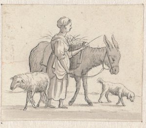 Woman with Donkey, Sheep, and Dog by Pieter de Goeje