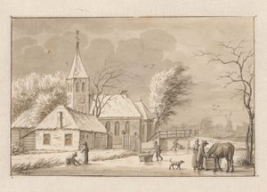 Winter Scene by a Church by Pieter de Goeje