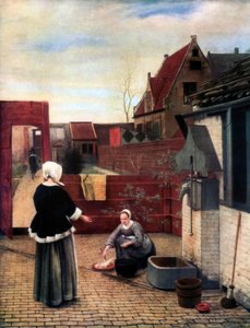 A Woman and her Maid in a Courtyard