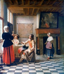 Interior, Woman Drinking with Two Men, and a Maidservant, c1658