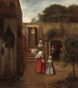 Woman and Child in a Courtyard, 1658-1660