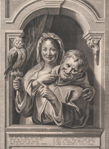 A Fool with an Owl and a Woman at a Window, 17th Century