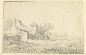 Dune Landscape with Three Figures in Front of a Farmhouse by Pieter de Neyn