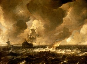 A flute and other vessels off the Dutch coast, mid 17th century by Pieter de Zeelander