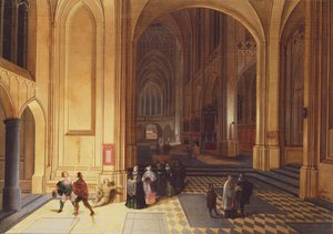 Interior of a Cathedral with a Beggar and Other Figures