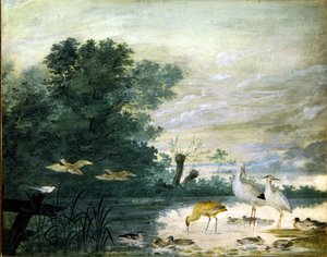 Exotic birds in a picturesque landscape by Pieter the Younger Holsteyn