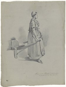 Standing Woman Pulling a Cart in Utrecht by Pieter van Loon
