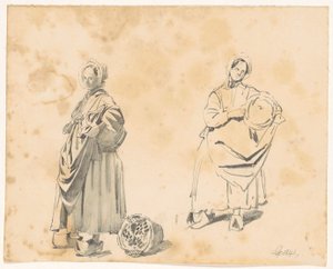 Two Studies of a Standing Woman with Basket by Pieter van Loon