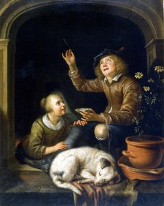 The soap bubble. Painting by Pieter Cornelis van Slingelandt, Milan Museo del Castello. by Pieter van Slingelandt