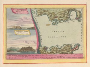 View of the Rock of Gibraltar and a Map of the Strait of Gibraltar