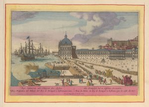 View of the Royal Palace in Lisbon and the Forecourt with People