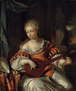 A Lady Playing the Lute in a Portico