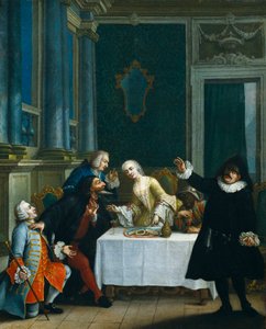The snack with the masks (detail) by Pietro (school of) Longhi