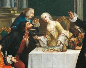 The Snack with the Masks (Detail) by Pietro (school of) Longhi