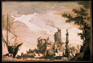 Sea Harbor, Stage Design for a Theatre Play, 1818 by Pietro Gonzaga