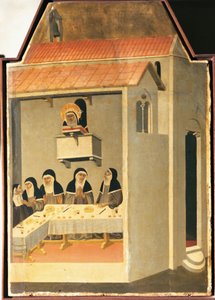 The Blessed Humility miraculously manages to read in refectory of Santa Perpetua, tile from altarpiece of Blessed Humility