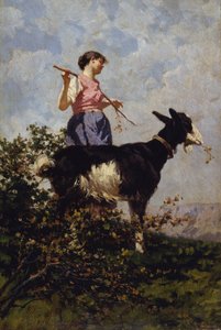 Goatherd with goat
