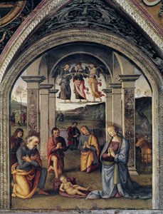 The Nativity. Fresco by Pietro Vannucci dit il Perugino (Perugin) 1498. Perugia, Collegio del Cambio