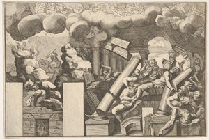 Giants Crushed by Rocks and the Falling Columns of the Temple, Clouds of Smoke Above... by Pietro Santi Bartoli