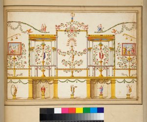 Large design of a wall with paintings