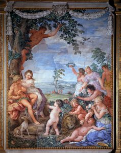 Allegory of the Four Ages, the Golden Age (Fresco by Pietro da Cortona, 1637, Salle du Poele, Palatine Gallery, Palazzo Pitti, Florence)