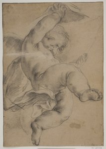 Flying Putto Lifting a Curtain by Pietro da Cortona