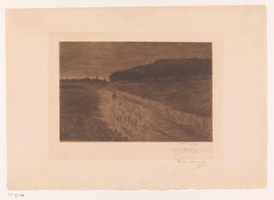 Flock of Sheep with Shepherd on a Heath Path by Pol Craps (signed by artist)