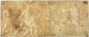 Perseus with the Head of Medusa, Turning Phineus and his Followers to Stone by Polidoro da Caravaggio