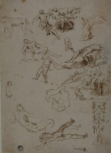 Sketches of Male Nudes, Animals, and Ornamental Details
