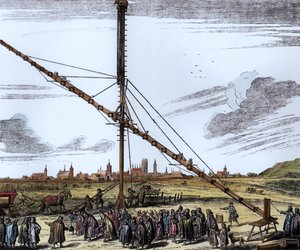 The Large Astronomical Telescope of Johannes Hevelius, illustration from Machina Coelestis by Hevelius, Gdansk, published 1670 (later colouration)