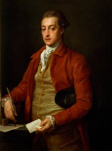 Portrait of the Hon. Lionel Damer, Half Length in Red Coat with Grey Vest and White Cravat, Holding a Paper and Quill Pen