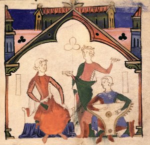 Musicians Playing Castanets and a Psaltery, from the Chansonnier des Nobles by Portuguese School
