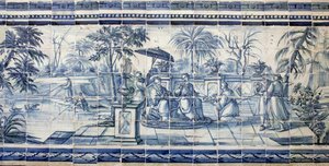 Fruit tasting near a lake in Asia - Azulejos, painted faience