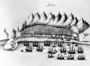 Portuguese Assault on Aden, illustration from Legends of India by Gaspar Correia, c.1858 by Portuguese School