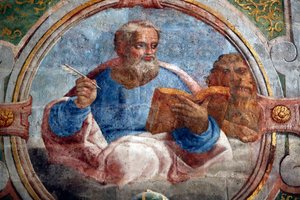 The Convent of Christ. Interior of the Round Church decorated with late Gothic painting and sculpture. St Mark the Evangelist. Tomar. Portugal. by Portuguese School