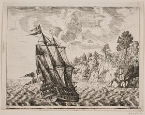 Danish Warship by Rocky Coast by Poul Isac Grønvold